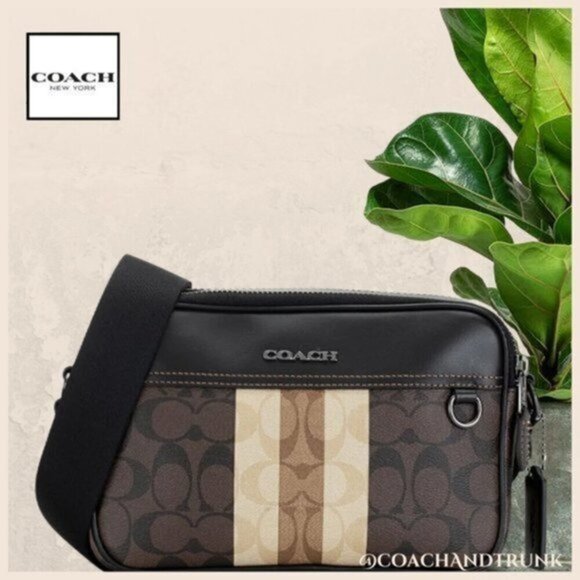 COACH Graham Crossbody in blocked signature canvas with  COACH Graham Crossbody In Blocked Signature Canvas With Varsity Stripe NWT